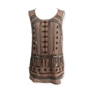 Lucky Brand Embellished Latte Brown Slub Tank Top